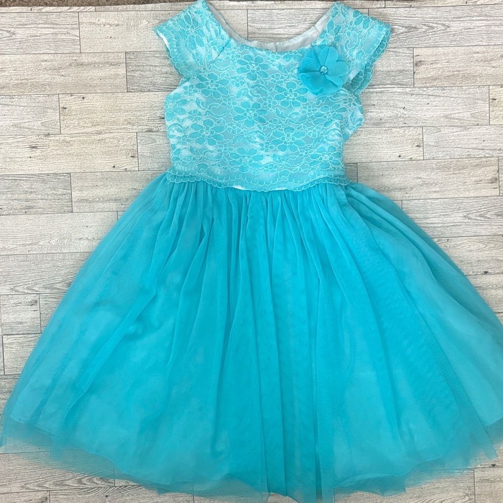 Jona Michelle Turquoise Lace Kids Dress